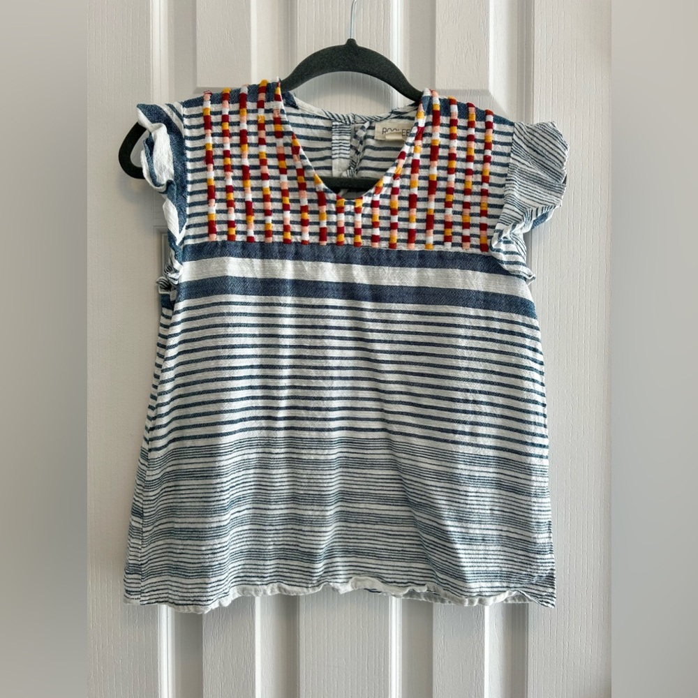 Roolee Embroidered Flutter Sleeve Top